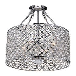 EDVIVI ESG802CH Marya 4 Light Drum Semi Flush Mount Crystal Chandelier Chrome Finish, Round