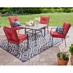 Mainstays Forest Hills 5-Piece Dining Set with Cushioned Chairs Outdoor Furniture, Red