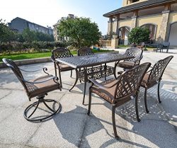 Domi Outdoor Living Rainier Cast Aluminum Outdoor Patio Set 7-Piece Powder Coated with 59″ ...