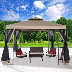 Cloud Mountain Garden Gazebo Polyester Fabric 10′ x 10′ Patio Backyard Double Roof V ...