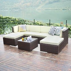 Outdoor patio furniture sets,Wisteria Lane 7 PC Wicker Sofa Set Garden Rattan Sofa Cushioned Sea ...