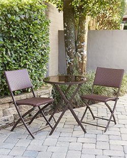 Cosco Outdoor 3 Piece Delray Dining Height Folding Patio Set with Steel Frame Dark Brown and Red ...