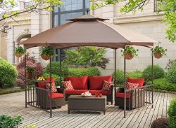 Sunjoy 11.4’X 13.2′ Madison Pavilion Hex Shape Soft Top Gazebo with Serving Shelf