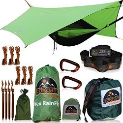 GoRoam Outdoors Camping Hammock with Mosquito Net and RainFly. HEX Rain Fly Waterproof Camping T ...