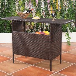 UBRTools Outdoor Rattan Wicker Bar Counter Table Shelves Garden Patio Furniture Brown NEW