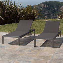 Crested Bay Patio Furniture | Outdoor Grey Aluminum Chaise Lounge with Dark Grey Mesh Seat (Set  ...