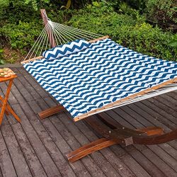 Lazy Daze Hammocks Quilted Fabric Hammock with Hardwood Spreader Bar and Poly Pillow, 55″  ...