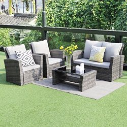 5 piece Outdoor Patio Furniture Sets,Wisteria Lane Wicker Ratten Sectional Sofa With Seat Cushio ...