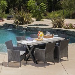 Seabrook Patio Furniture | 7 Piece Outdoor Dining Set | Light-Weight Concrete Rectangular Table  ...