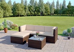 Outdoor Patio Furniture Set,Wisteria Lane 5 PCS Upgrade Garden Rattan Wicker Cushioned Sofa with ...