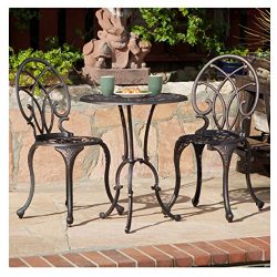 French Ironwork Cast Aluminum Outdoor Patio 3 Piece Bistro Set in Antique Copper Finish –  ...