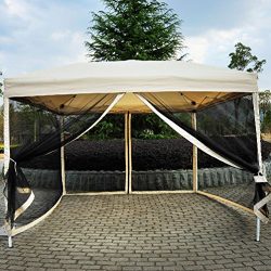 Outdoor Gazebo Canopy 10′ x 10′ Pop Up Tent Mesh Screen Patio Shade tan