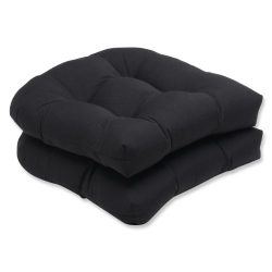 Pillow Perfect Wicker Seat Cushion with Black Sunbrella Fabric, Set of 2