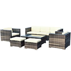 Tangkula 8 Pcs Patio Furniture Set Sectional Cushioned Ottoman Sofas