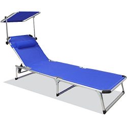 SNAIL Aluminum Folding 4 Reclining Positions Chaise Lounge with Canopy, Portable Folding Relaxer ...