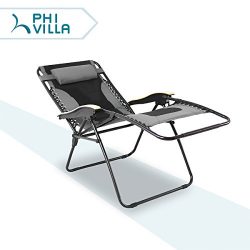 PHI VILLA Oversized XL Padded Zero Gravity Lounge Chair Patio Adjustable Recliner Folding with W ...