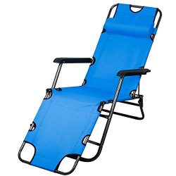 Topeakmart Portable 70inch Chaise Lounge Chair Bed Folding Camping Recliner with Adjustable Pill ...