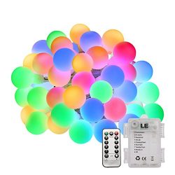 LE 50 LEDs 16.4ft Multi-color Globe String Lights with Remote Control, Battery Powered, Waterpro ...