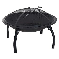 Outsunny 28″ Steel Backyard Patio Fire Pit Round Folding with Poker