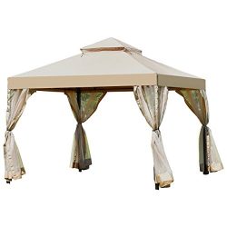 Tangkula Gazebo 2-Tier 10’x10′ Outdoor Patio Fully Enclosed Gazebo Canopy Tent with  ...