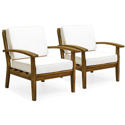 Best Choice Products Set of 2 Outdoor Acacia Wood Club Chairs w/ Cushions (Cream)