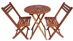 Zen Garden ZG012 Eucalyptus Wood Foldable 3-Piece Round Bistro Set, Teak Wood Finish, Teak Yellow