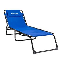 KingCamp 3 Positions Camping Cot Patio Foldable Chaise Lounge Chair Bed(Blue).