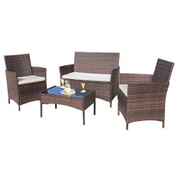 Homall 4 PCS Outdoor Patio Furniture Set Rattan Chair Wicker Set,Outdoor/Indoor Use for Backyard ...