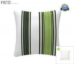 Indoor/Outdoor Throw Pillow with Insert 18×18 Inches Decorative Square Green Stripe Cushion ...