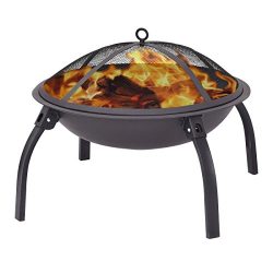 Giantex 22″ Outdoor Metal Firepit Backyard Patio Garden Round Stove Fire Pit With Poker(Round)