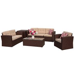 PATIOROMA 8pc Patio Conversation Set,Outdoor Wicker Sectional Furniture Sofa Set with Beige Seat ...