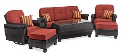 La-Z-Boy Outdoor Breckenridge 6 Piece Resin Wicker Patio Furniture Conversation Set (Brick Red): ...