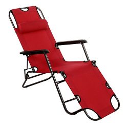 Portable Folding Chaise Lounge Chair Recliner for Beach Patio Garden with Adjustable Pillow (70i ...