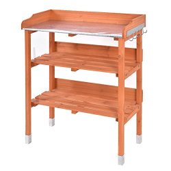 Giantex Outdoor Garden Wooden Potting Bench Work Station Table Tool Storage Shelf W/Hook (Orange)