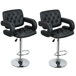 Costway PU Leather Swivel Adjustable Bar Stools With Armrest Hydraulic Pub Chair, Set of 2 (Black)