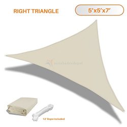 Sunshades Depot 5x5x7 Right Triangle Waterproof Knitted Shade Sail Curved Edge Beige 180 GSM UV  ...