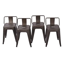 Modern Industrial Low Back Metal Stool [Set Of 4] for Indoor/Outdoor 18″ Dining Chair, Rusty