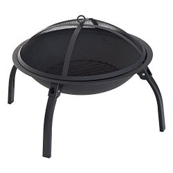 Outsunny 28″ Metal Round Folding Backyard Patio Fire Pit Patio Heater Outdoor Yawn with Cover