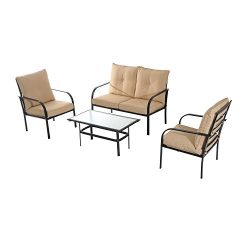 Outsunny 4 Piece Outdoor Metal Patio Conversation Lounge Set – Beige