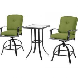 Mainstays Belden Park 3-Piece Swivel High Bistro Set with Plush reversible cushions with Velcro  ...