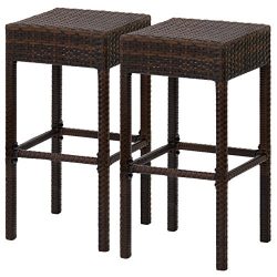 Best Choice Products Outdoor Furniture Set of 2 Wicker Backless Bar Stools- Dual Tone Brown