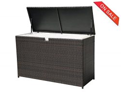 PATIOROMA Outdoor Patio Aluminum Frame Wicker Cushion Storage Bin Deck Box, Espresso Brown