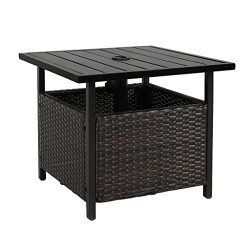 Iwicker Patio PE Wicker Umbrella Side Table Stand, Outdoor Bistro Table With Umbrella Hole