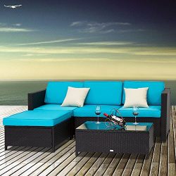 Peach Tree 5 PCs Outdoor Patio PE Rattan Wicker Sofa Sectional Furniture Set With 2 Pillows and  ...