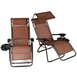Belleze 2-Pack Zero Gravity Chair w/ Canopy Top Reclining Lounge Chairs Outdoor Patio w/ Cup Hol ...
