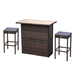 Outsunny 3 Piece Wicker Bar Set Outdoor Patio Rattan Furniture Set Garden Deck