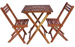 Zen Garden ZG011 Eucalyptus Wood Foldable 3-Piece Square Bistro Set, Natural Wood Finish