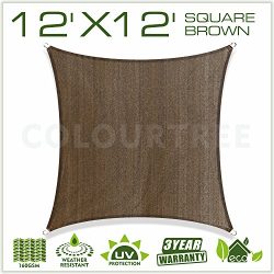 ColourTree 12′ x 12′ Sun Shade Sail Canopy  Square Brown – Commercial Standard ...