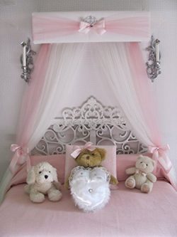 Crib canopy Nursery cornice BED teester FULL Twin Queen 30 inch White Pink Padded Tiara Crown Si ...