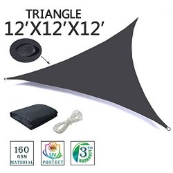 SUNNY GUARD 12′ x 12′ x 12′ Charcoal Triangle Waterproof Sun Shade Sail UV Blo ...